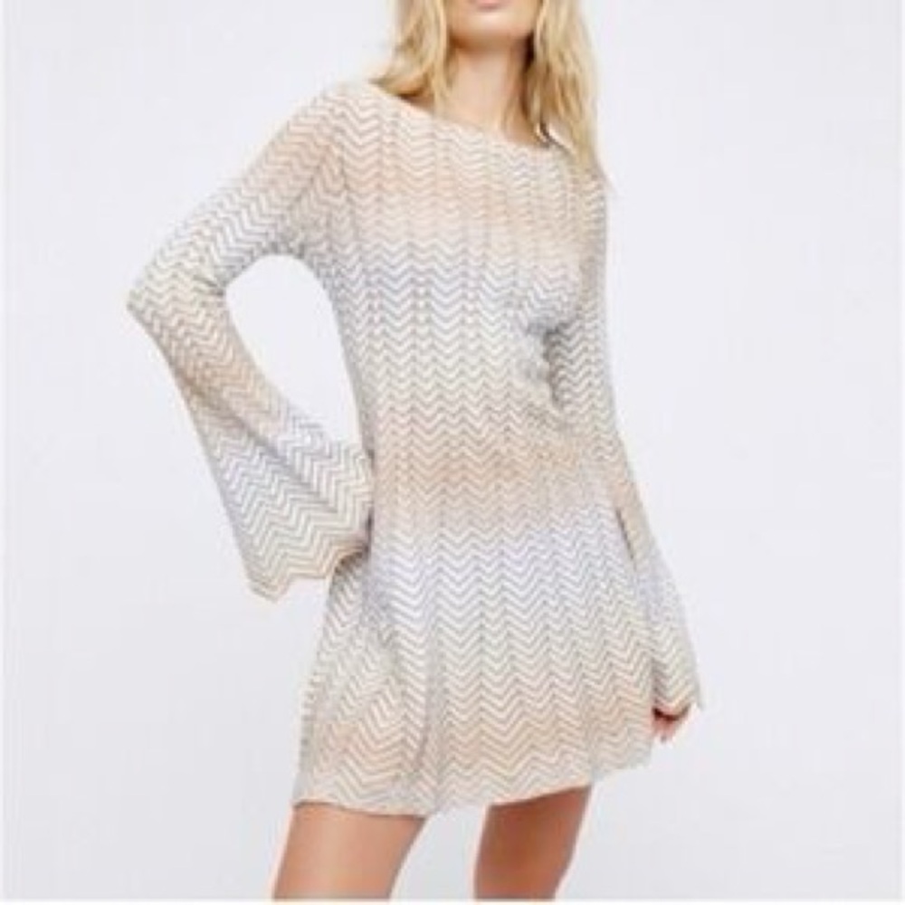 NWT Free People Zig Zag Knit Bell Sleeve Sweater Dress Sz M